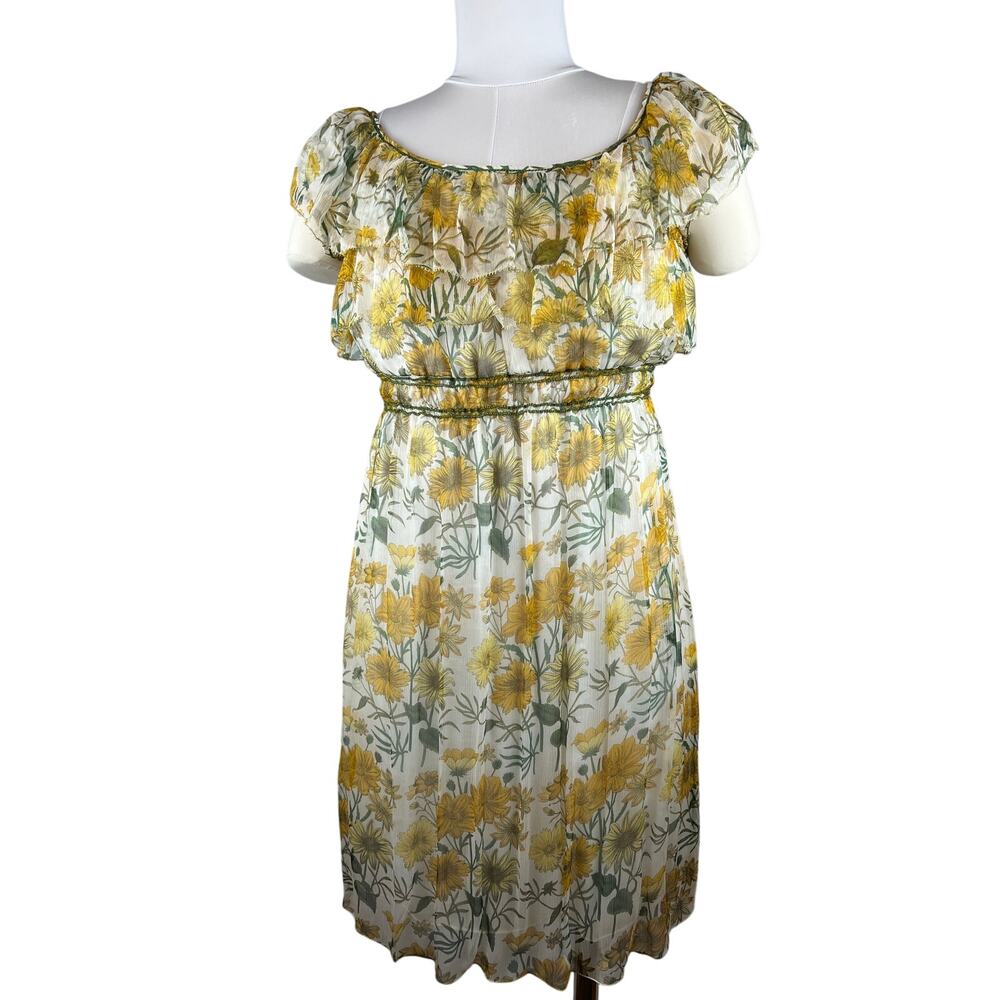 MSSP Silk Floral Off Shoulder Smocked Midi Dress Daisy Print NWT Large
